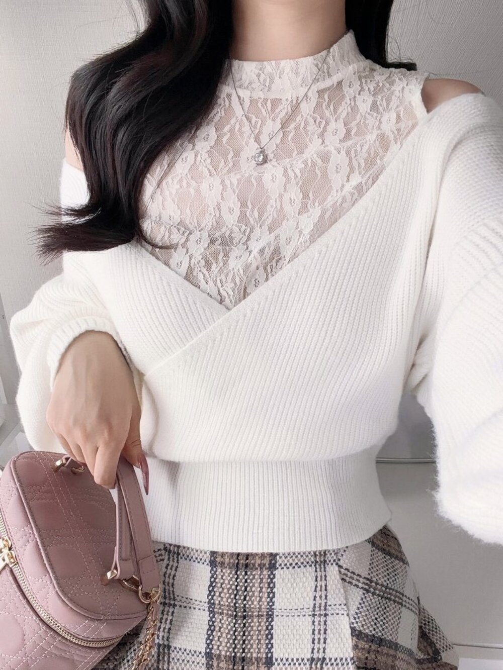 Apricot Casual Women's Elegant Romantic Lace Patchwork Cold Shoulder Pullover - Picture 6 of 8